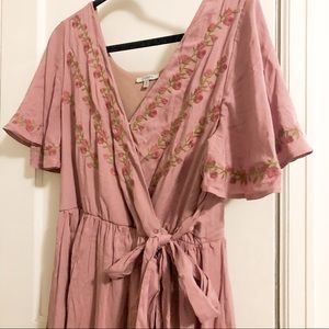 Parklan embroidered wrap dress in mauve